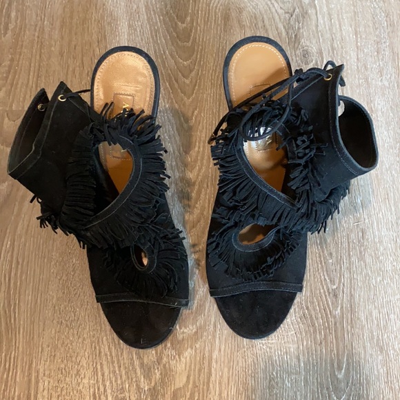 Aquazzura Fringe Black Heels - Picture 3 of 7